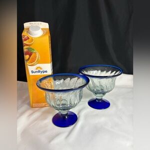 2-Hand blown footed glass bowls